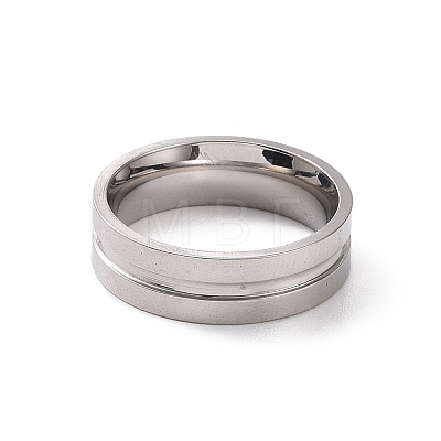 201 Stainless Steel Grooved Line Finger Ring for Women RJEW-I089-30P-1