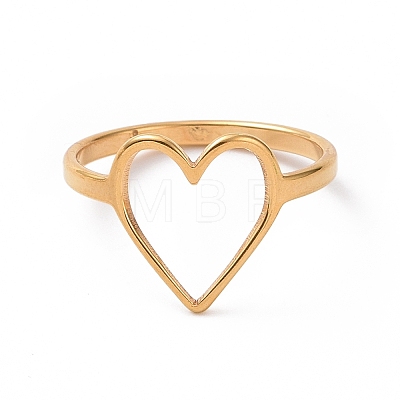 Ion Plating(IP) 201 Stainless Steel Heart Finger Ring RJEW-J051-16G-1