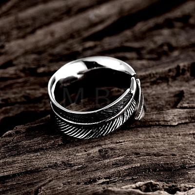 Fashionable Unisex 316L Surgical Stainless Steel Feather Cuff Rings RJEW-BB09945-11-1