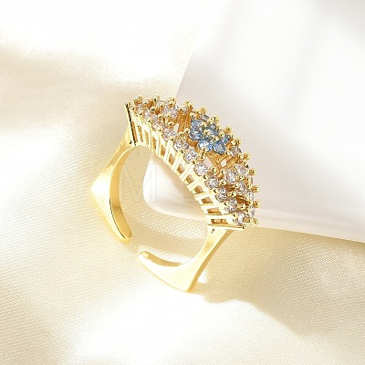 Brass Micro Pave Cubic Zirconia Cuff Rings for Women RJEW-S401-02G-1