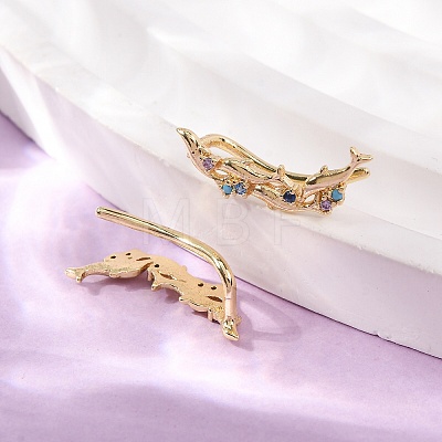 Brass Pave Cubic Zirconia Stud Crawler Earrings KK-CBAA351-20G-02-1