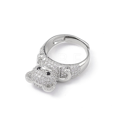 Cubic Zirconia Bear Adjustable Ring RJEW-K240-07P-1