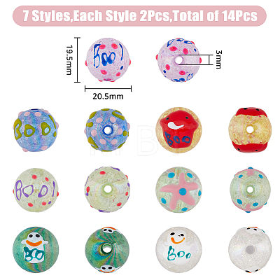 14Pcs 7 Colors AB Color Transparent Crackle Acrylic Round Beads OACR-FH0001-049-1