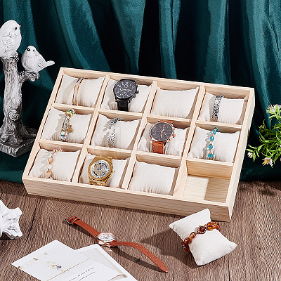 12 Grids Wooden Bracelet Organizer Display Trays BDIS-WH0006-010-1