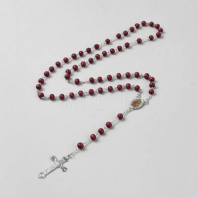 Religious Rondelle Resin Rosary Bead Necklaces NJEW-WH0013-72A-1