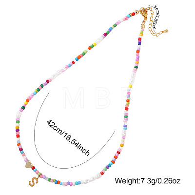 Colorful Beaded Heart Letter Necklace with Pearl Elements Stainless Steel Pendant Jewelry TR2146-19-1