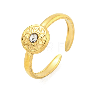 304 Stainless Steel Cubic Zirconia Flower Cuff Ring RJEW-S406-02G-02-1