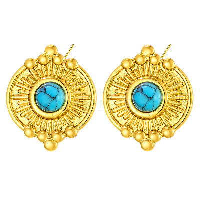 304 Stainless Steel and Turquoise Stud Earrings WG88BC0-01-1