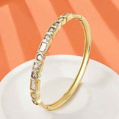 Brass Micro Pave Clear Cubic Zirconia Hinged Bangles for Women BJEW-K274-10G-1