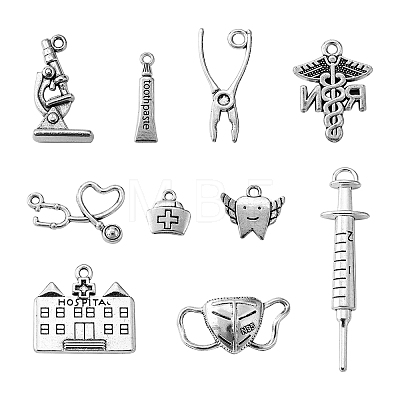 100Pcs 10 Style Dentist Theme Tibetan Style Alloy Pendants TIBEP-CJ0001-81-1