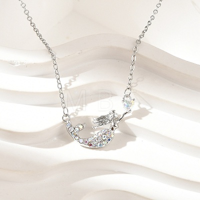 Brass Micro Pave Cubic Zirconia Heart Mermaid Pendant Necklaces for Women NJEW-S441-07A-P-1