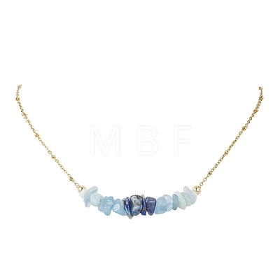 Natural Lapis Lazuli & Aquamarine Chip Beaded Pendant 304 Stainless Steel Satellite Chain Necklaces for Women NJEW-JN05608-1