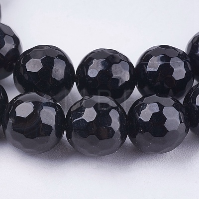 Natural Black Onyx Round Beads Strand G-L084-8mm-20-1