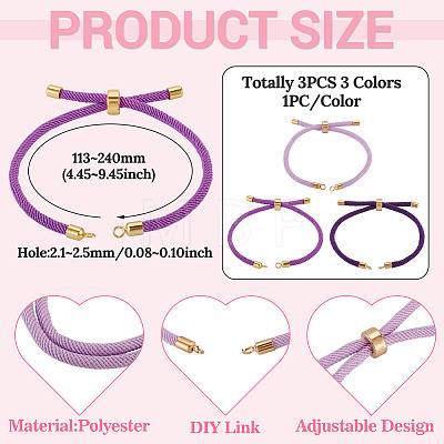 3Pcs 3 Styles Polyester Cord Bracelet Making MAK-TA0001-41-1