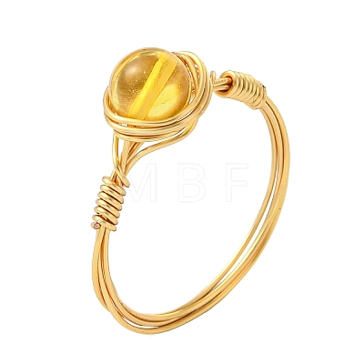 Copper Wired Natural Amber Finger Rings for Women RJEW-JR01052-03-1
