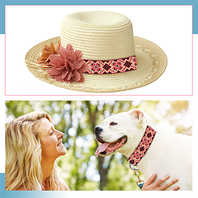 Rhombus Pattern Ethnic Style Embroidery Floral Polyester Ribbons OCOR-WH0070-324A-1