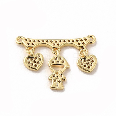 Rack Plating Brass Micro Pave Clear Cubic Zirconia Heart Connector Charms KK-G456-01G-03-1