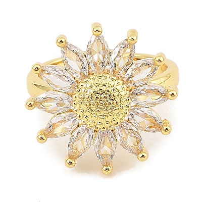 Brass Micro Pave Cubic Zirconia Cuff Rings for Women RJEW-S392-05G-1