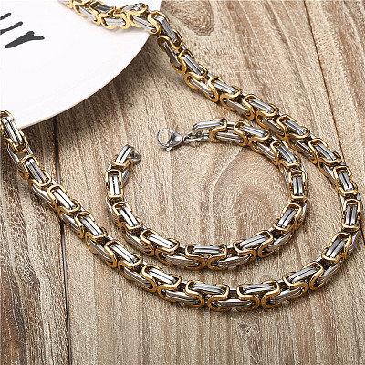 Titanium Steel Byzantine Chains Necklaces & Bracelets Sets for Men WG722B3-02-1