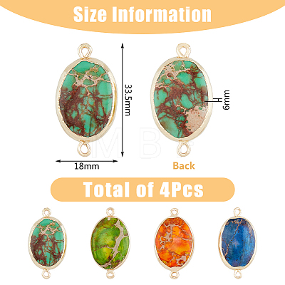 SUPERFINDINGS 4Pcs 4 Colors Dyed Natural Imperial Jasper Connector Charms G-FH0002-28-1