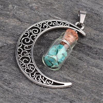 Column Glass Bottle with Natural & Synthetic Mixed Stone Inside Pendants PALLOY-JF00170-1