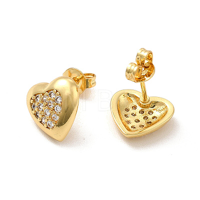 Rack Plating Brass Micro Pave Clear Cubic Zirconia Heart Stud Earrings EJEW-F301-20-1