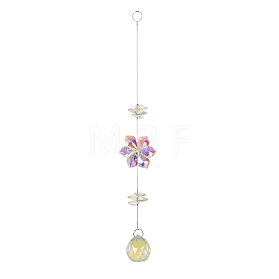 Glass Flower Hanging Suncatchers HJEW-P018-E02-1