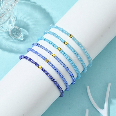 Gradient Color Glass Seed Beaded Stretch Bracelet Sets BJEW-MZ00101-01-1