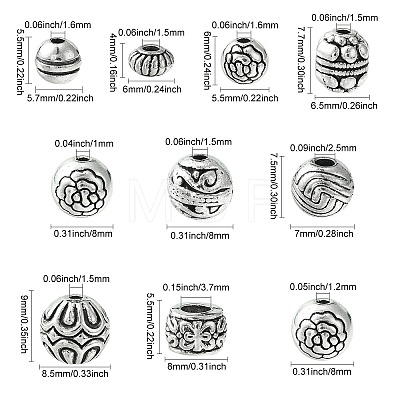 50Pcs 10 Styles Tibetan Style Alloy Spacer Beads FIND-CJ0001-57-1