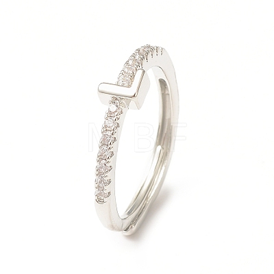 Clear Cubic Zirconia Initial Letter Adjustable Ring RJEW-C052-01P-L-1
