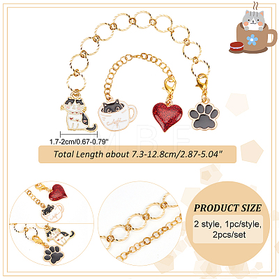 2Pcs 2 Style Cat Heart Alloy Enamel Beaded Knitting Row Counter Chains HJEW-AB00691-1