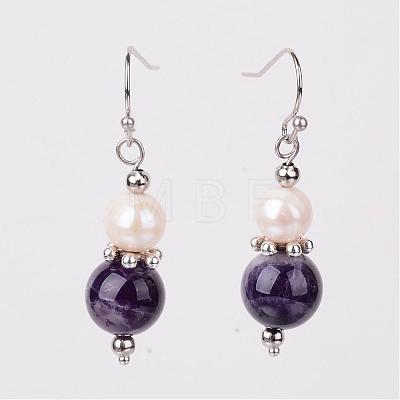 Natural Round Gemstone Beads Dangle Earrings EJEW-JE02131-1