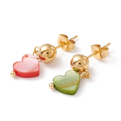 Synthetic Shell Heart Pendant Double Layer Necklaces and Dangle Stud Earrings SJEW-F217-03A-G-1