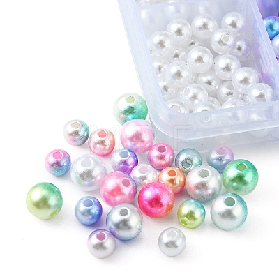 420Pcs 12 Style Rainbow ABS Plastic Imitation Pearl Beads OACR-FS0001-27-1