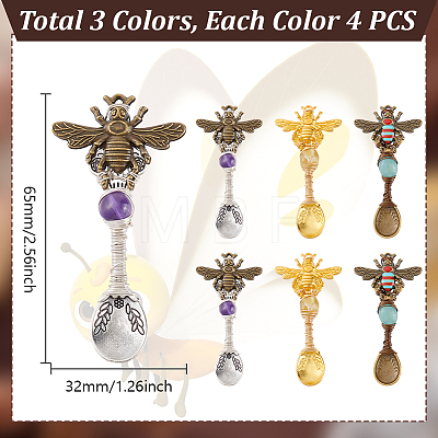 12Pcs 3 Colors Alloy Coffee Tea Spoon & Bee Pendants PALLOY-GA00013-1