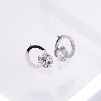Stainless Steel Clear Cubic Zirconia Ring Stud Earrings X-ZH7800-1