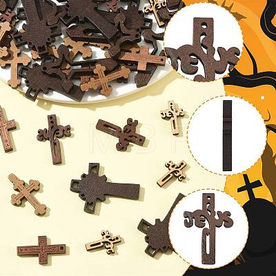 60Pcs 6 Styles Religion Wood Pendants WOOD-FS0002-51-1