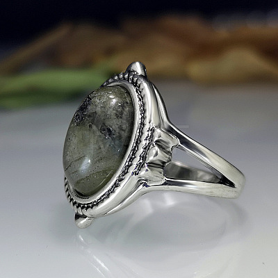 Oval Natural Labradorite Finger Rings WG970F5-01-1