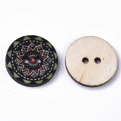 2-Hole Printed Wooden Buttons BUTT-ZX004-01A-04-1