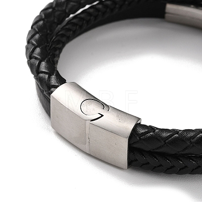 Men's Braided Black PU Leather Cord Multi-Strand Bracelets BJEW-K243-37AS-1