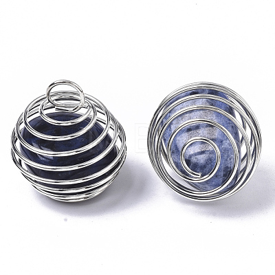 Iron Wrap-around Spiral Bead Cage Pendants IFIN-R239-06P-1