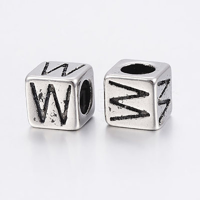 304 Stainless Steel Large Hole Letter European Beads STAS-H428-01AS-W-1