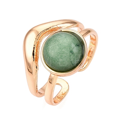 Round Natural Green Aventurine Finger Rings RJEW-N046-10C-1