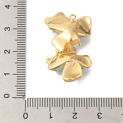 Brass Clear Cubic Zirconia & Glass Flower Connector Charms KK-K388-63G-1