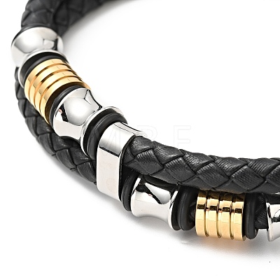 Cowhide Braided Double Layer Bracelet with 304 Stainless Steel Magnetic Clasps BJEW-H552-03PG-1