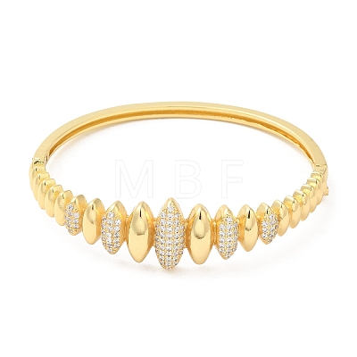 Brass Oval Hinged Bangle with Cubic Zirconia for Women BJEW-K229-05G-1