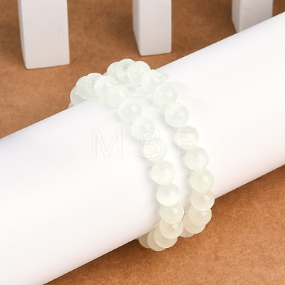 Dyed Natural Selenite Round Beaded Stretch Bracelets for Women G-U005-02J-1