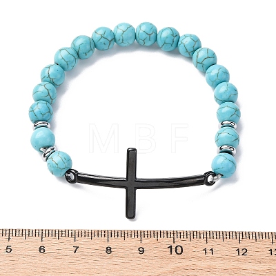 Round Synthetic Turquoise Bead Stretch Bracelets BJEW-F493-05EB-02-1