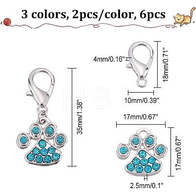 6Pcs 3 Colors Alloy Rhinestone Pendant Decoration HJEW-CA0001-26-1