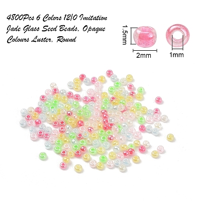 4800Pcs 6 Colors 12/0 Imitation Jade Glass Seed Beads SEED-YW0001-30-1